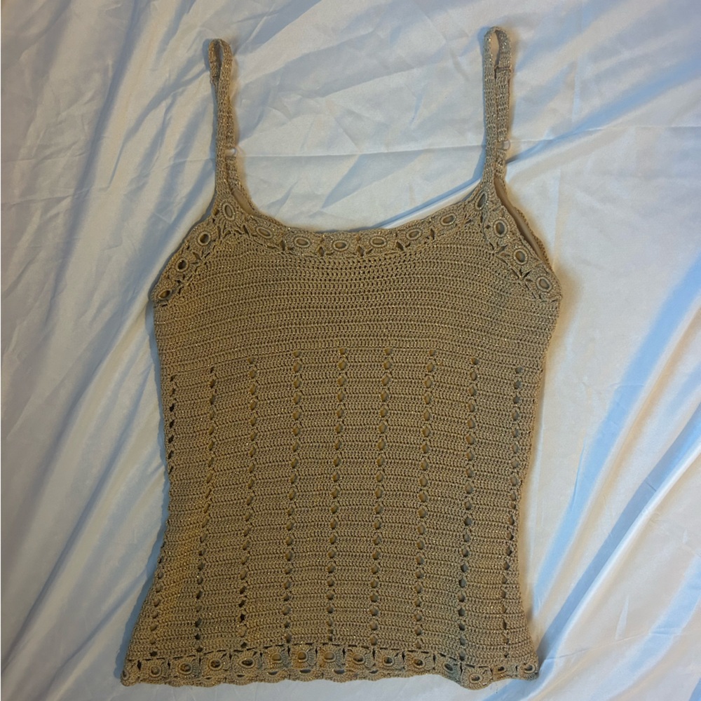 INC International Concepts Tan Crochet Top// y2k size M